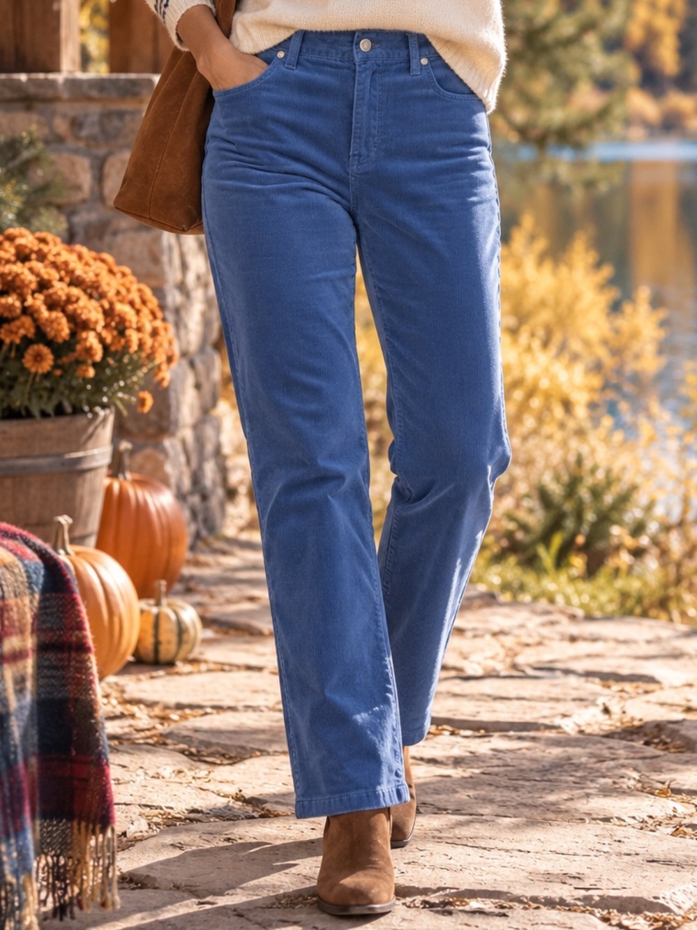 Talbots Curvy Straight Leg Corduroy Pants 10P Blue Petite